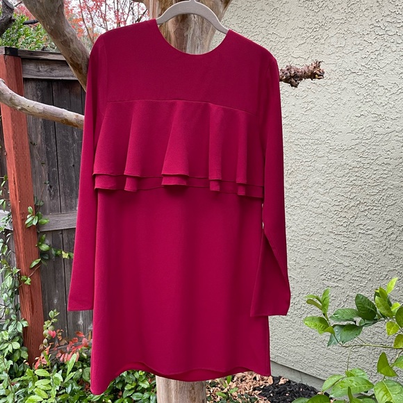 Burgundy wine swing dress with ruffles - Picture 4 of 5